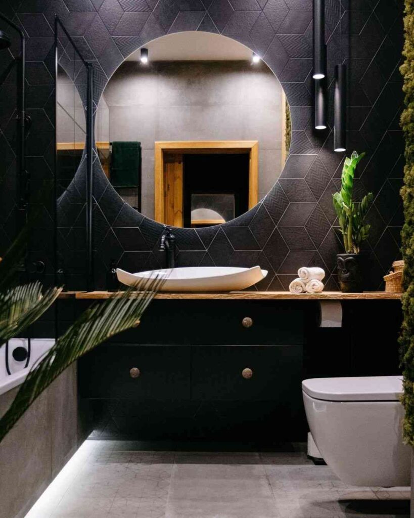 An Image of Black Bathroom