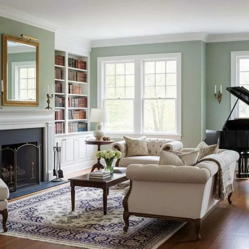 Sherwin Williams Softened Green Living Room