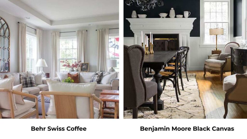 Behr Swiss Coffee vs Benjamin Moore Black Canvas
