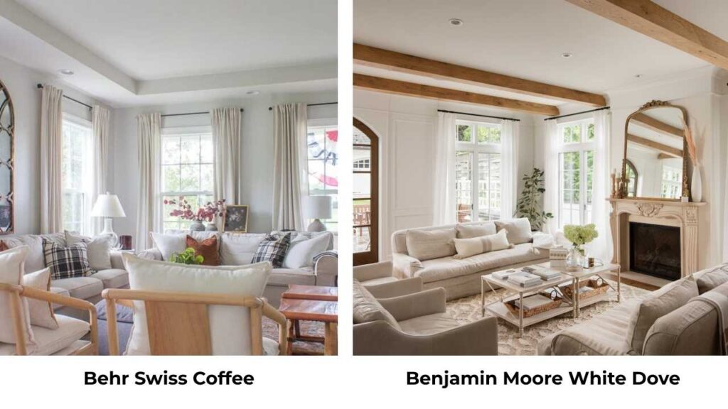 Behr Swiss Coffee vs Benjamin Moore White Dove