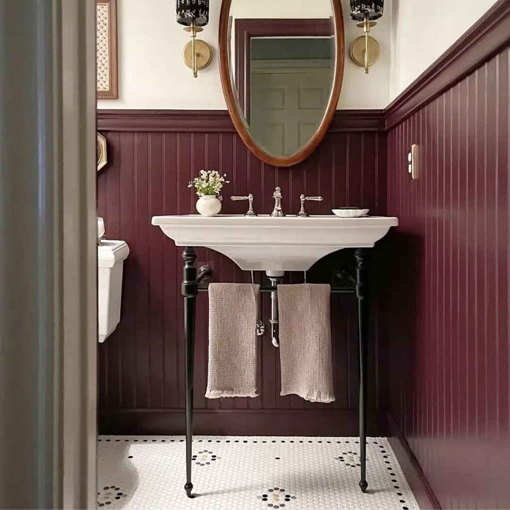 Burgundy in bathroom