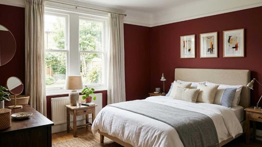 Crimson in a bedroom