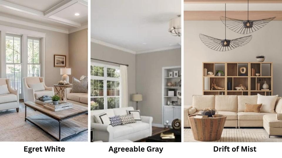 Egret White Vs Agreeable Gray Vs Drift Of Mist