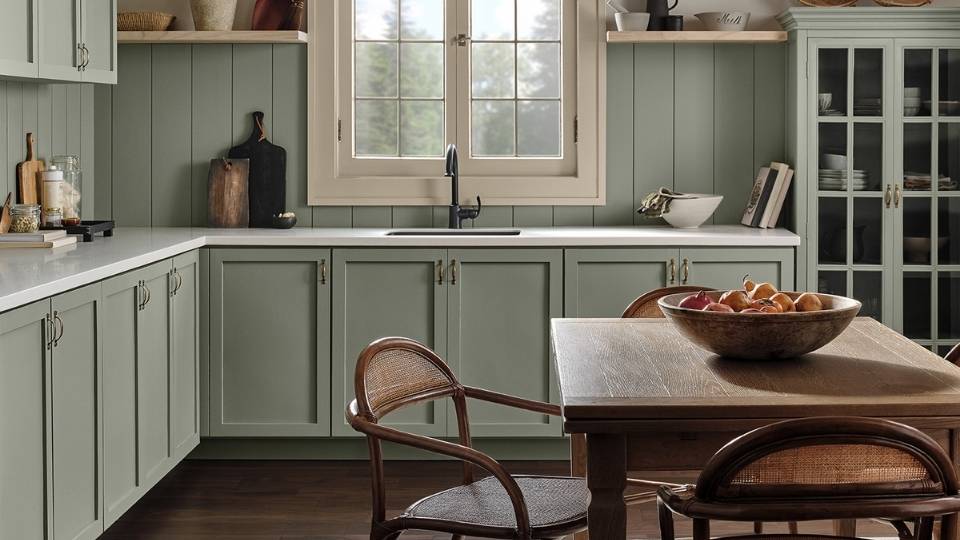 Evergreen Fog in a kitchen is easy to live with long-term