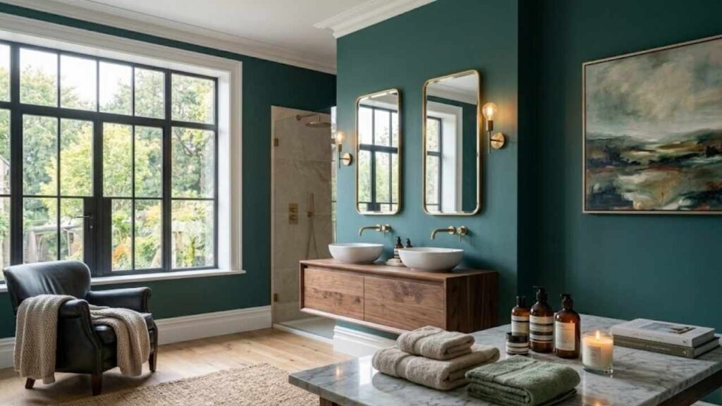 Forest green in a bathroom