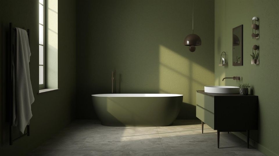 Olive Green in a bathroom