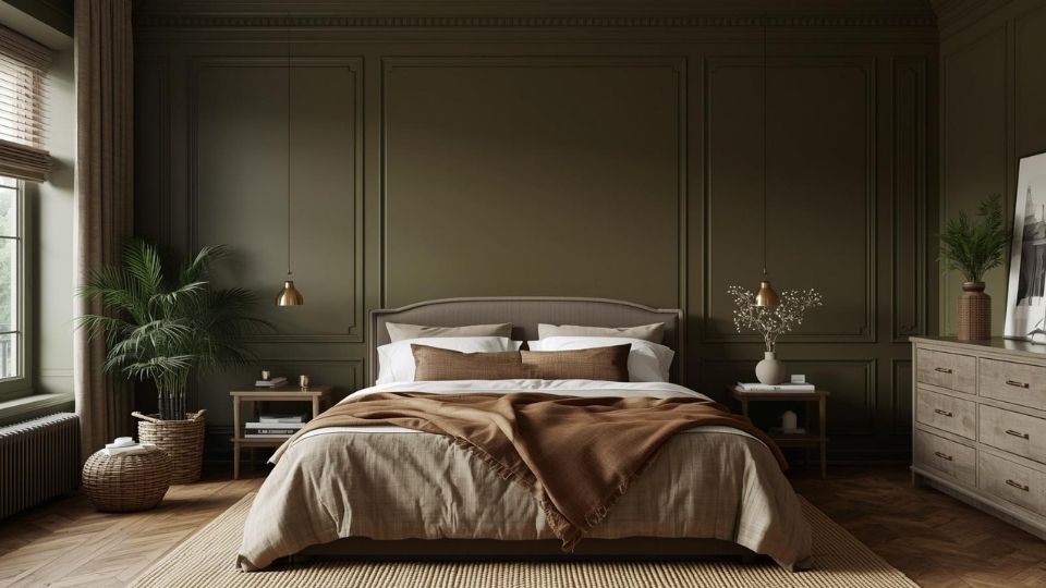 Olive Green in a bedroom